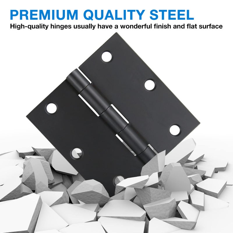 JIW Square Door Hinges Black Matte 3.5 Inch x 3.5"" Matte Black Door Hinges 3-1/2"" Interior Door Hinges Square Corners Standard Flat/Bedroom Bifold Residential Hinges for Doors Hinge Hardware 12 Pack - Image 5